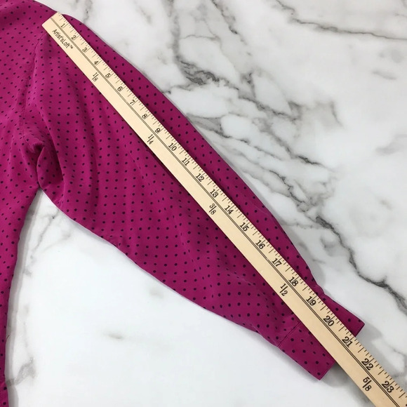 Ann Taylor Vintage Pink Polka‎ Dot Button Silk Top - Picture 8 of 9